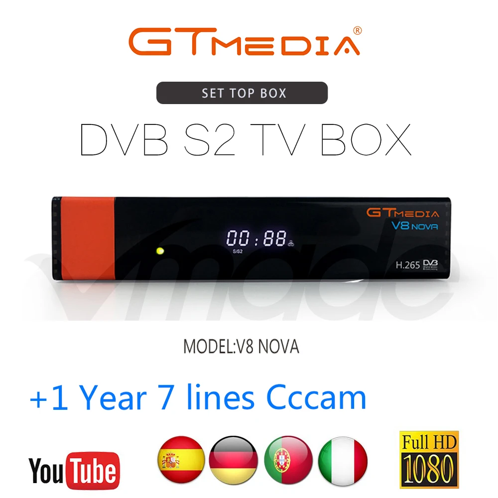 

Gtmedia V8 NOVA satellite receiver+1 year europe CCCAM DVB-S2 H.265 decoder with built-in WIFI tv box same as Freesat V9 Super