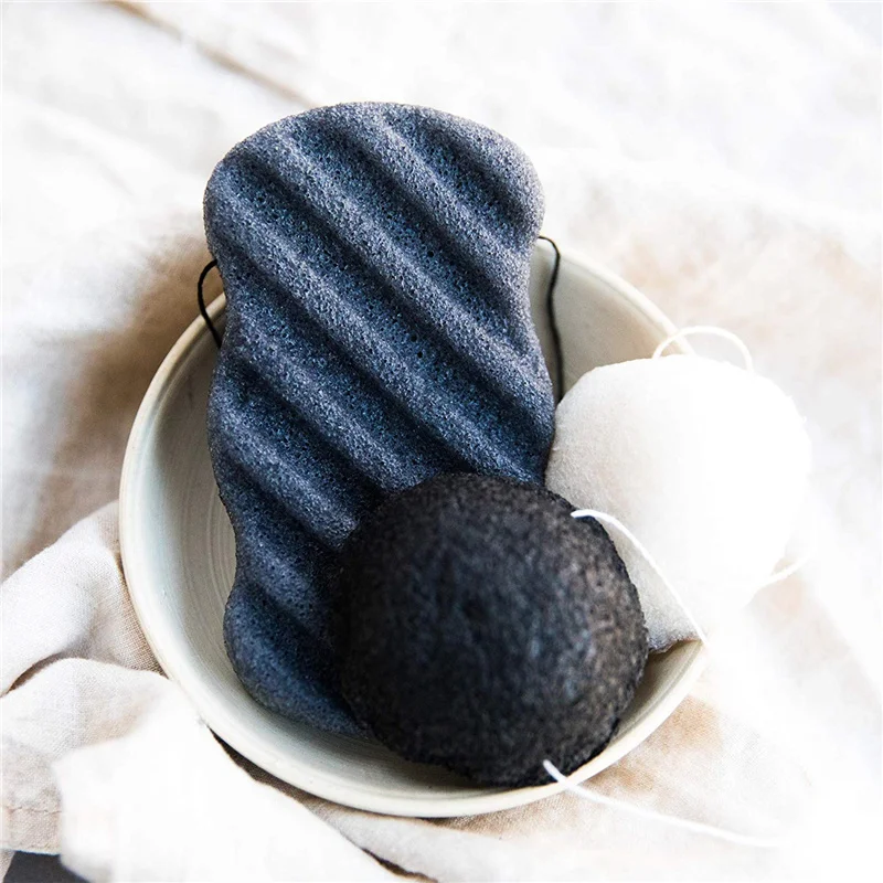 

Natural Facial Sponges Gentle Cleansing Face Exfoliating Loofah Bamboo Activated Carbon Puff Exfoliator Body Konjac Sponge