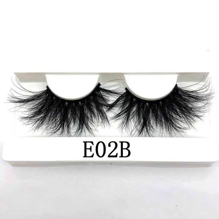 E02B white tray Mikiwi 25 мм накладные ресницы оптом толстые полосы 25 мм 3D норковые ресницы на заказ упаковка этикетка макияж Драматические Длинные норковые ресницы - Цвет: E02B white tray