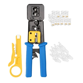

RJ45 Crimp Tool Network Repair Tools Pass Through Cat5 Cat5E Cat6 for RJ45/RJ12 Regular and End-Pass-Through Connectors Includes