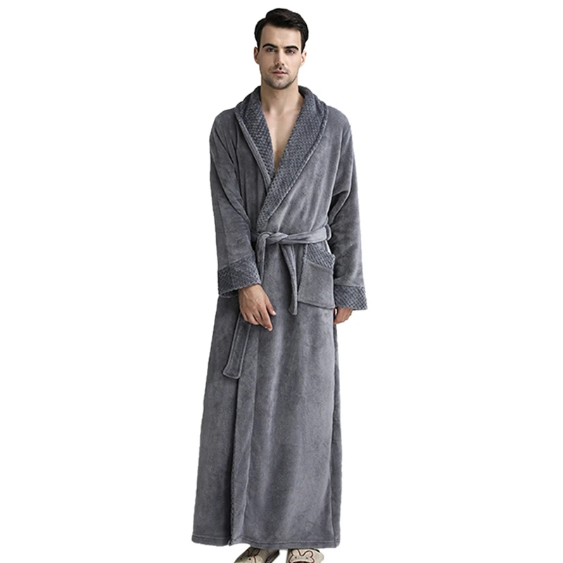 Зимний толстый банный халат для женщин и мужчин, фланелевый кимоно, халат для влюбленных пар, ночная рубашка, халат для невесты и подружки невесты, длинный халат размера плюс - Цвет: Gray