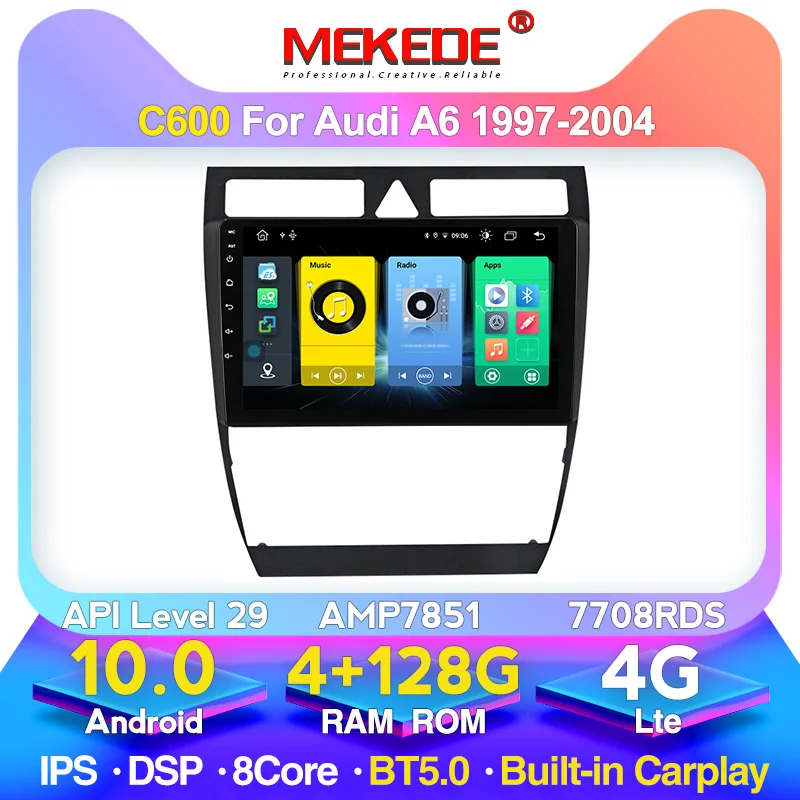 MEKEDE 4G + 128G Автомобильный радиоплеер для Audi A6 S6 1999-2004 RS6 2002-2006 2.5D IPS GPS навигация