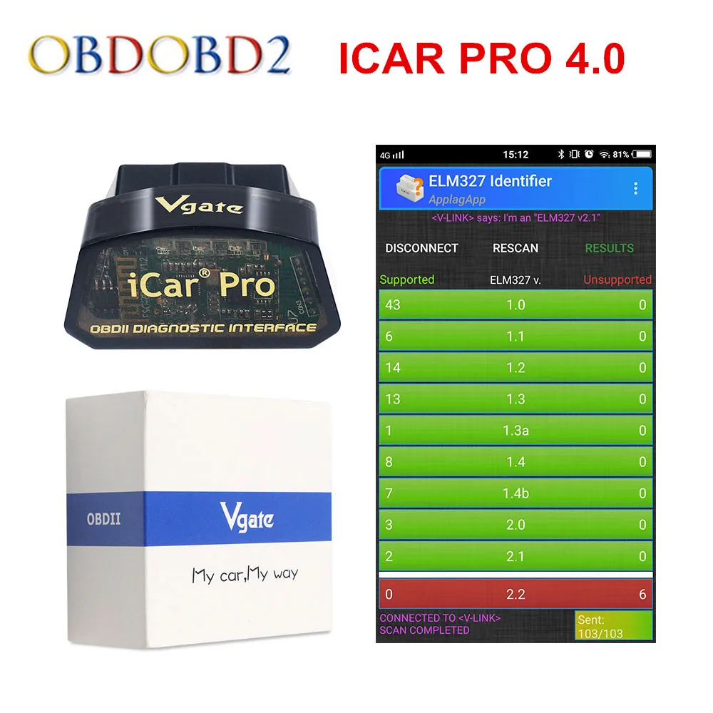 Автомобильный диагностический сканер Vgate iCar Pro Bluetooth 4 0/Wi-Fi ELM327 OBD2 для Android/IOS Elm 327