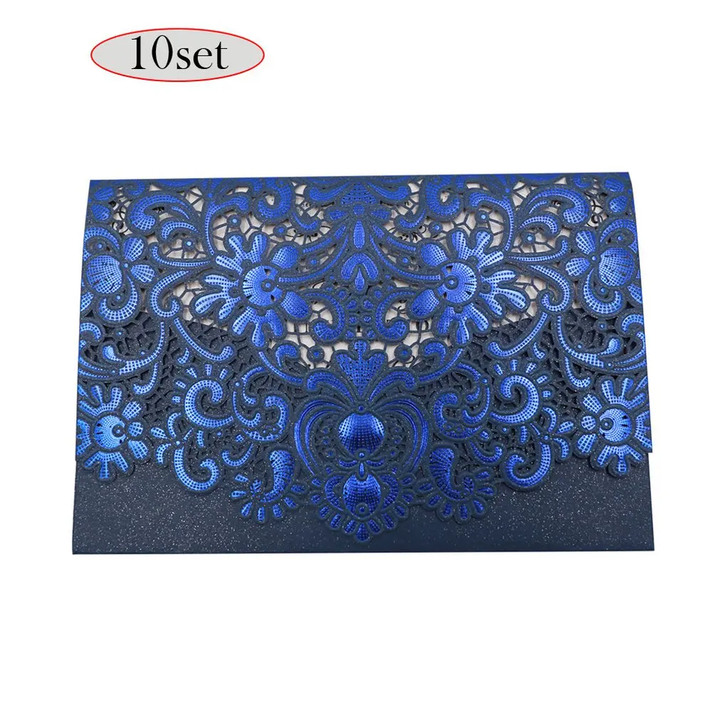 Exquisite Design Invitation Pockets Case for Bridal Showers Wedding Invitations Birthday Fancy Parties Laser Cut Blue