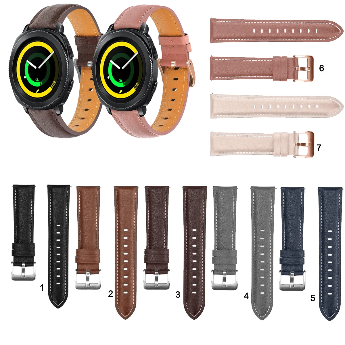 

20mm 22mm Fashion Leather Watch Band Strap for Samsung Gear Sport S4 for Active 2 Replacement Wrist strap Elegant Bracele