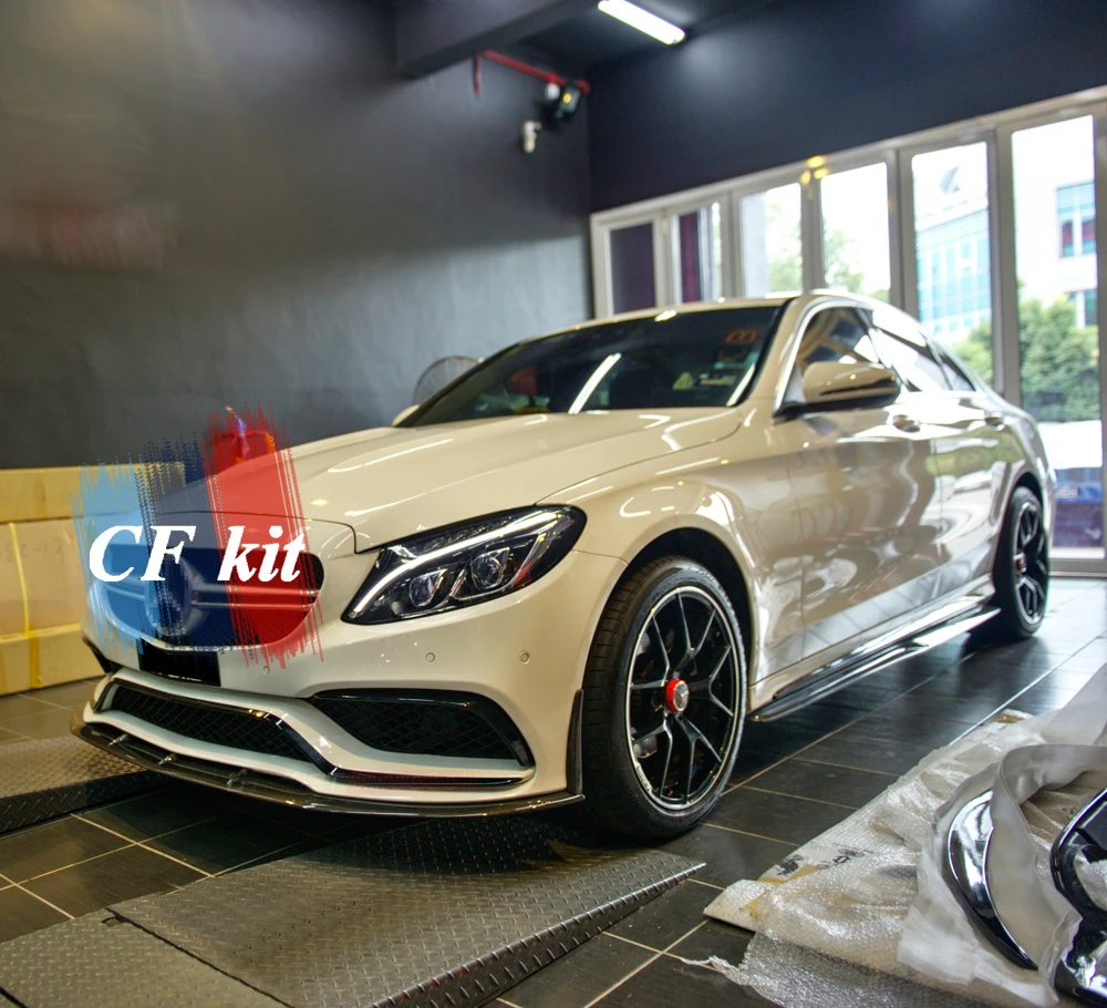 CF комплект 3 шт. карбоновые Передние Губы для Mercedes-Benz W205 C63 MAC спойлер передний бампер для автомобильного стайлинга с фабрики