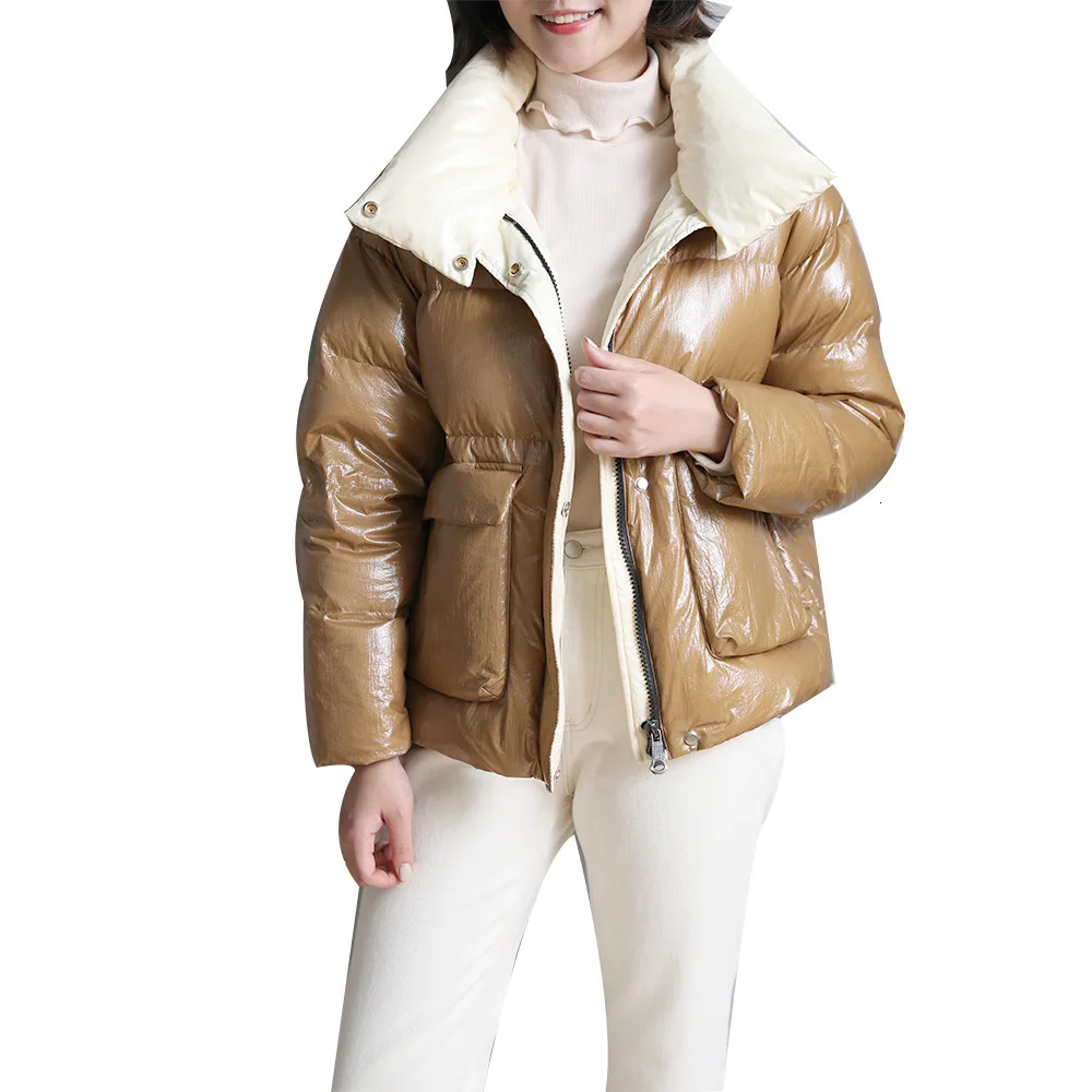 

Women Puffer White Duck Down Parkas Short Coats Winter Turn Down Collar Down Jacket Waterproof Snow Ladies Outerwear Winter Warm