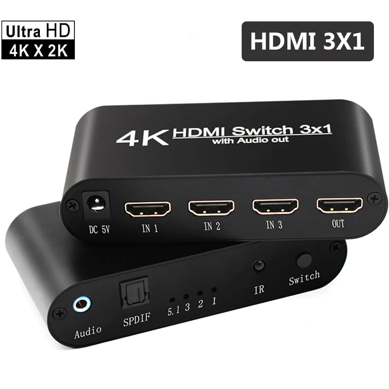 HDMI переключатель 1 4 4K HDR 3x1 адаптер с аудио экстрактором 3 5 jack оптический