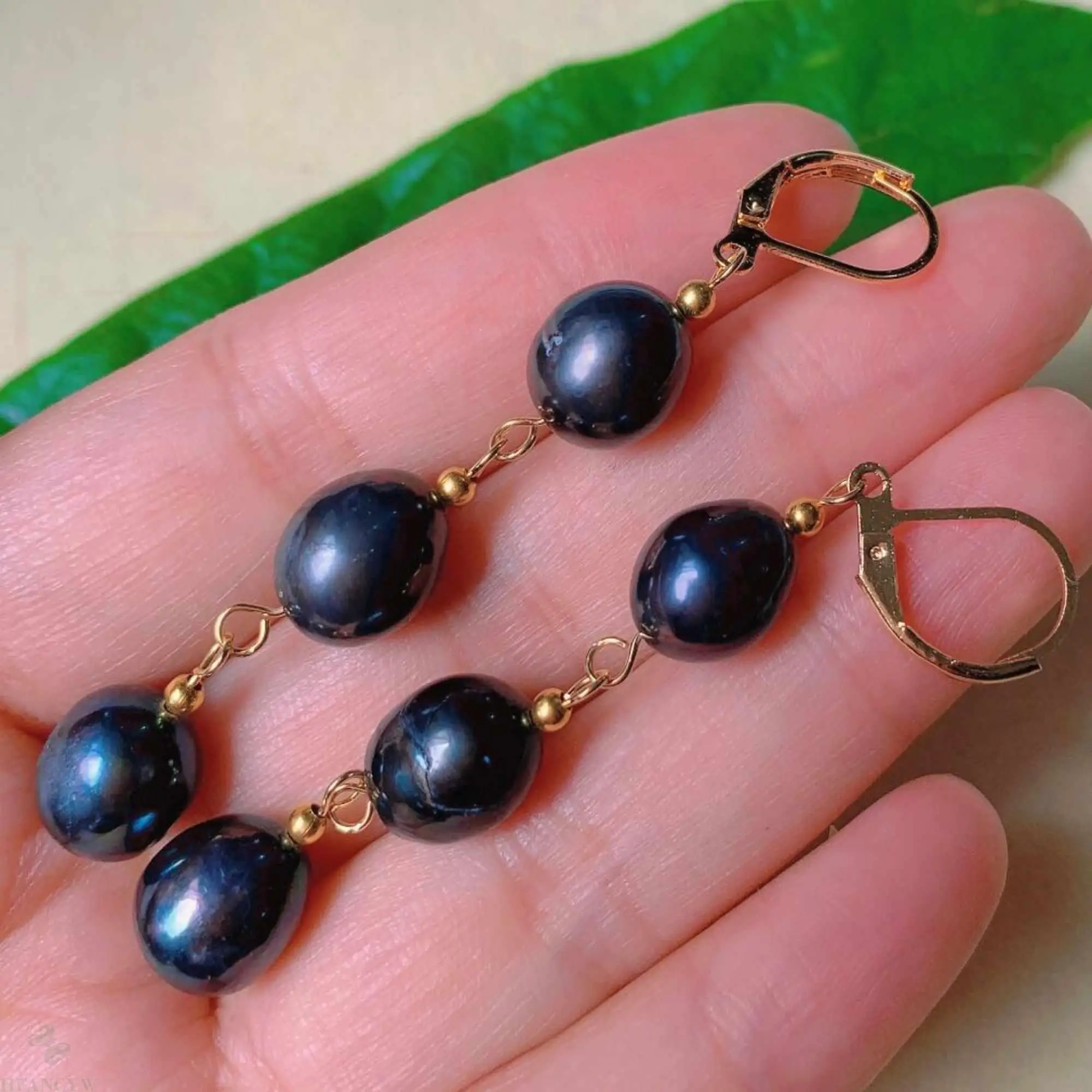 

Natural Baroque black freshwater Pearl 18k gold Earrings Gift Women Halloween Mother's Day Freshwater Party Christmas Classic