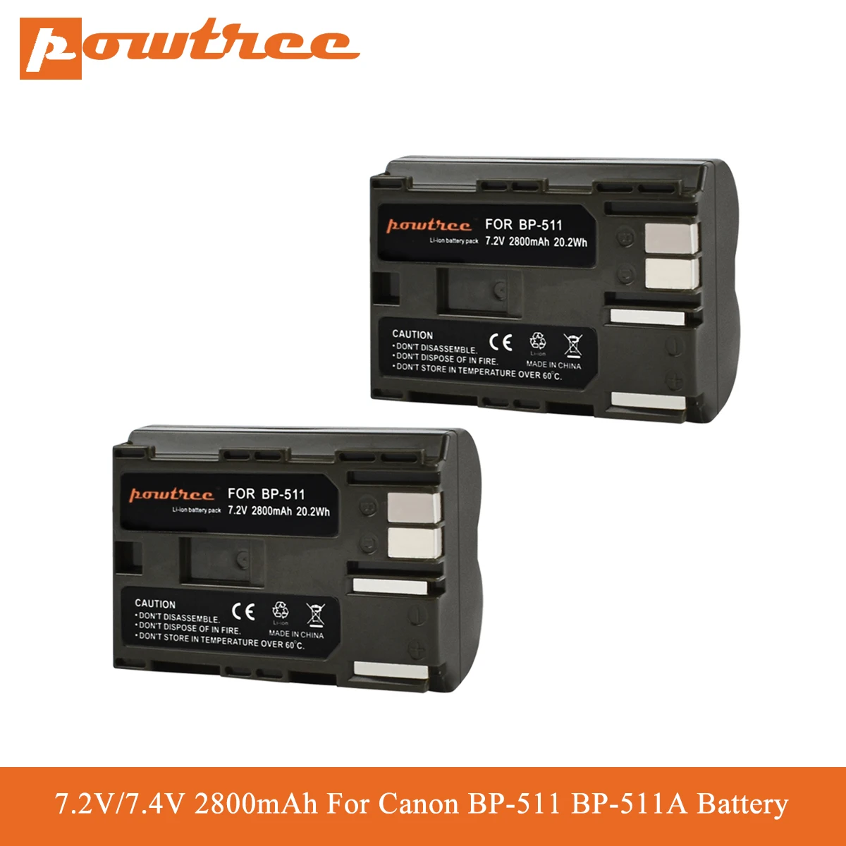 Powtree 2800 мА/ч BP 511 Батарея 511A BP511 для Canon G6 G5 G3 G2 G1 EOS 300D 50D 40D 30D 20D 5D MV300i цифровой Камера