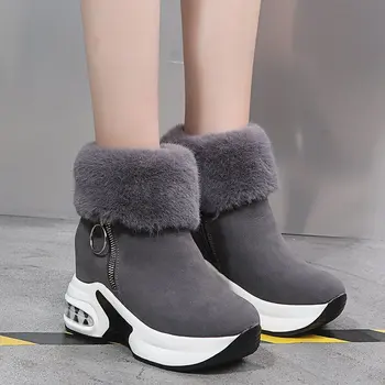 

Furry Suede Ankle Boots Women Plus Plush Hidden Wedge Heel Boots Women Shoes Winter Warm Short Boots Black Gray 2020