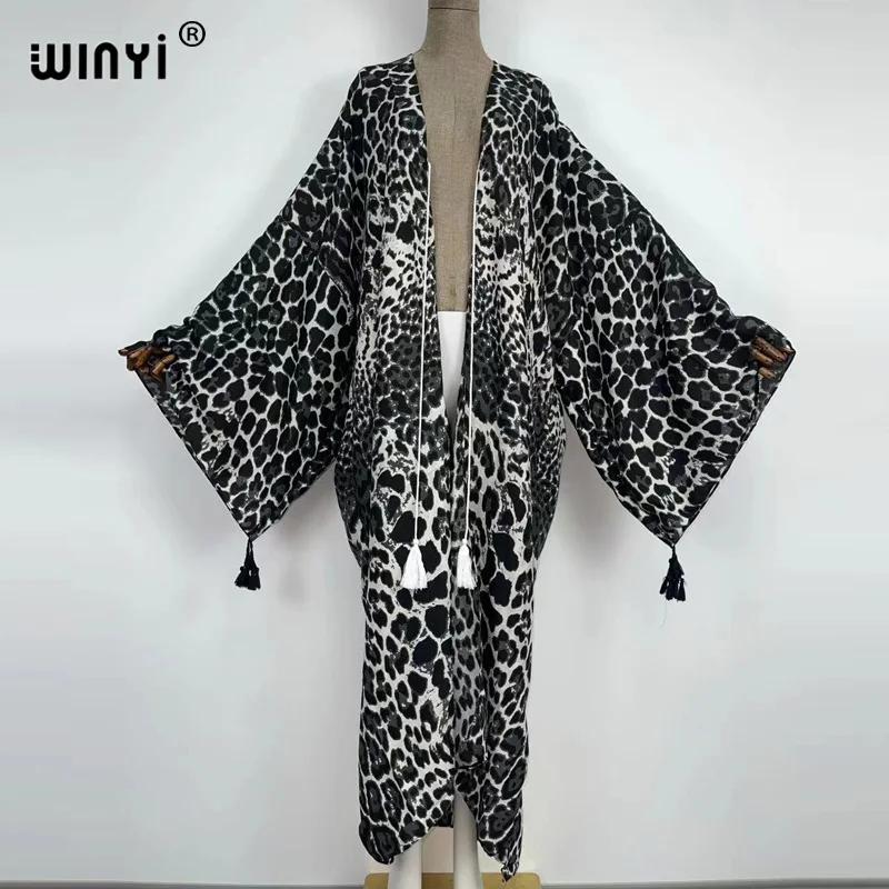 

Kimono Dress Kaftan Bikini cover-up traf Coat African Boho Print Self Belted Front Open Long kimono tunic Women Wrap Dresses