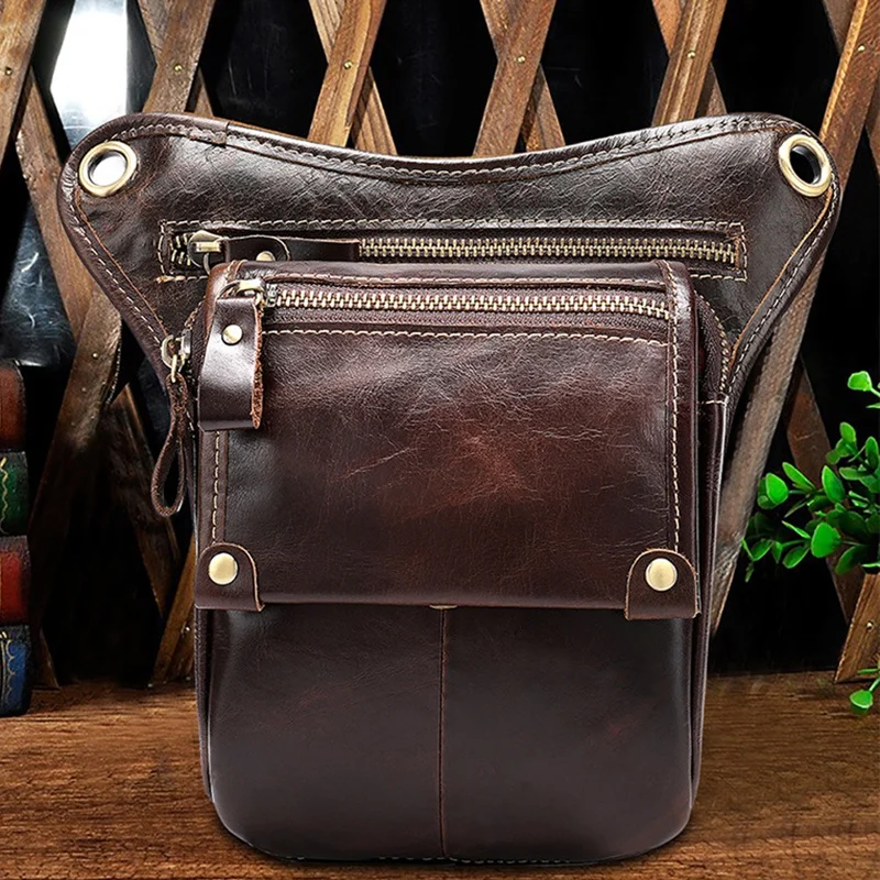 

JHD-Leather Waistband Men's Motorcycle Leg Bag Leather Mobile Phone Bag
