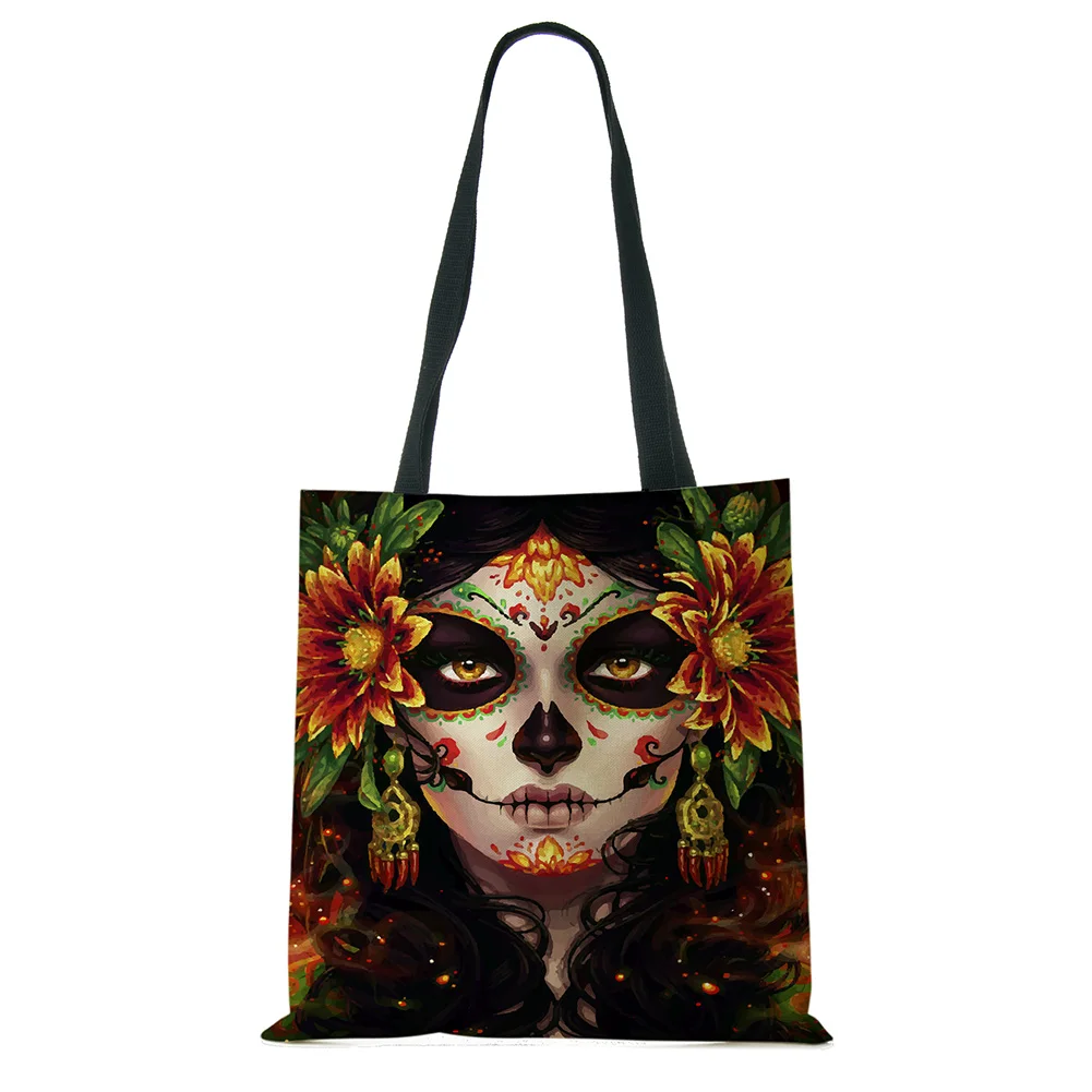 Day of the Dead Floral Skull Print Tote Bag Handbags for Women Halloween Sugar Skull Girl Shoulder Bags Large Capacity wristlet wallet