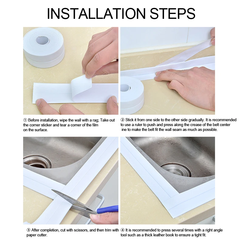 6 Rouleaux Bande D'étanchéité Étanche En Pvc, Bande D'étanchéité Amovible  Polyvalente, Bande De Fissure Collante Pour Évier Et Poêle, Ruban D' étanchéité Pour Coin De Cuisine, Salle De Bain Et Baignoire