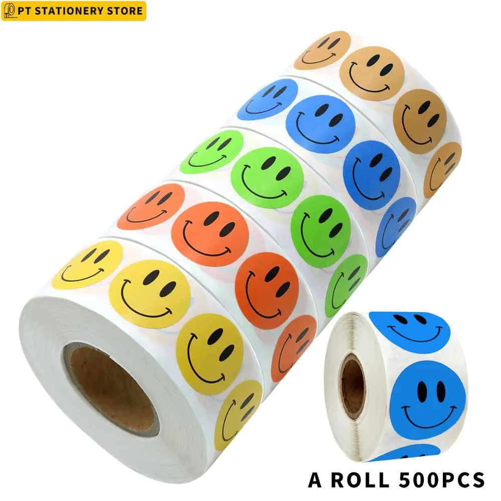 

500 PCS Round Colored Smiley Stickers Seal Labels Cute Stickers School Teacher and Student Reward Sticker Stationery Stickers