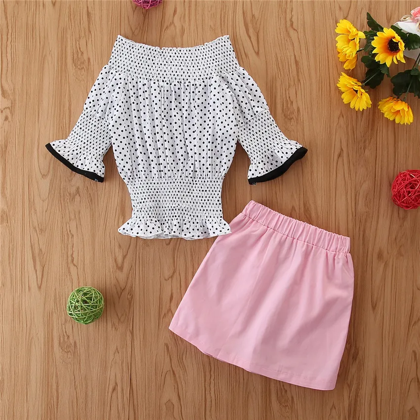 

Baby Girl Set Girls Outfits 2021 Summer Children's Fashion Long-Sleeved Polka Dot Top + Short Skirt Two-Piece Suit