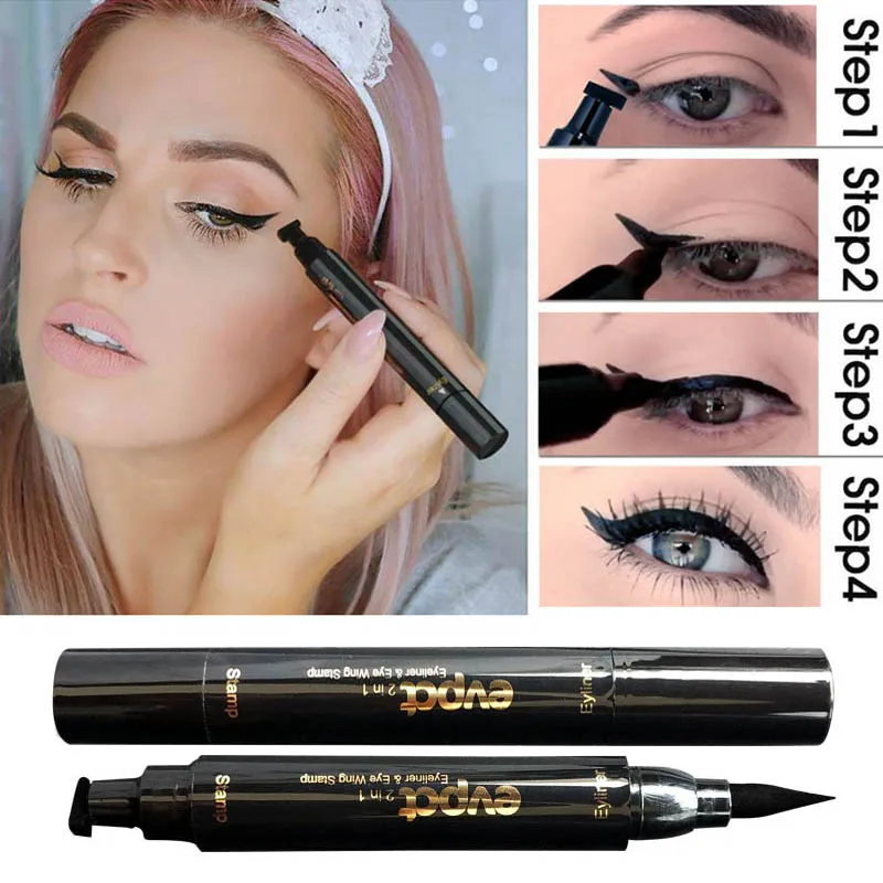 EVPCT 2 In 1 Eyeliner Stamp Double-ended Liquid Pencil Waterproof Seal Pen Quick Dry Triangle Eye Liner TSLM |