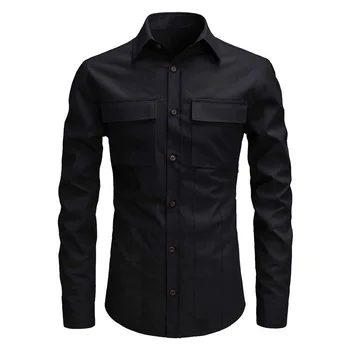 

Long Sleeve Cotton Blend Shirts For Men Slim Tops With Pocket Slim Fit Shirt Camicia Da Uomo Camisas Masculina 2019