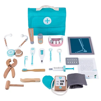 

18Pcs Children Wooden Pretend Dentist Toolbox Simulation Tool Educational Toy Playset with Stethoscope for Kids