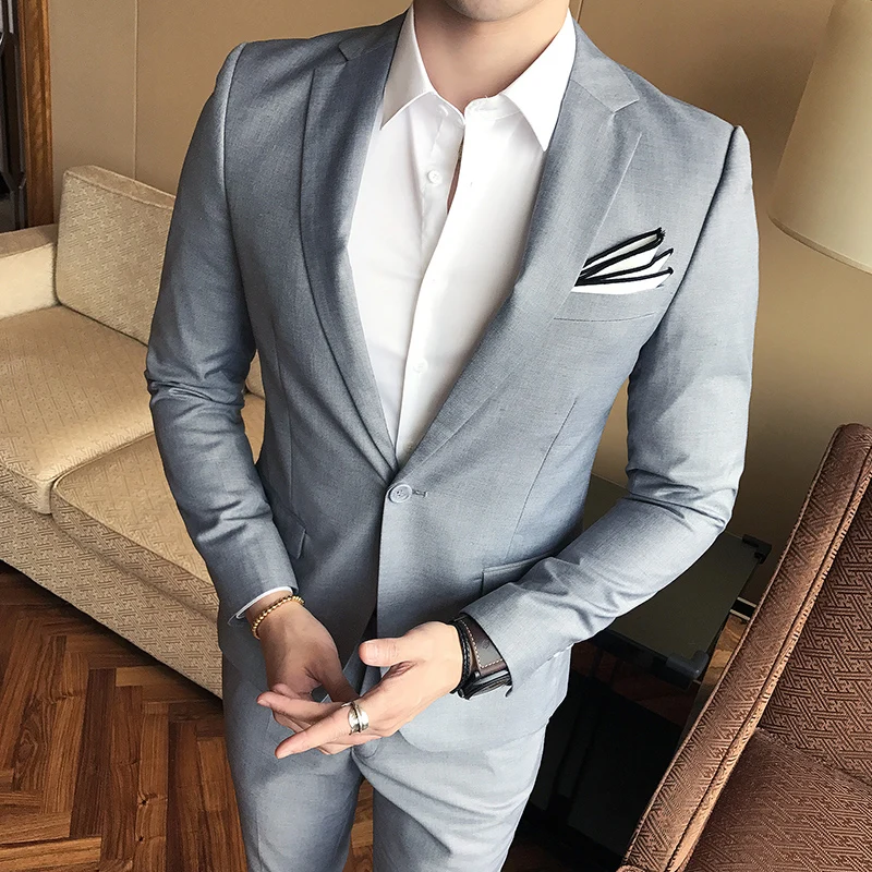 Men's Wedding Single Button Suit Tuxedo Suit Men's Slim Brand Blazer + Suit Pants Men's Two-Piece  Groom Wedding Dress Suit