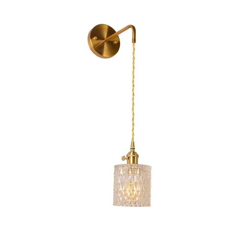 

LED North European retro brass crystal glass wall lamp warm bed and breakfast bedside light luxury hotel indoor wall lamp