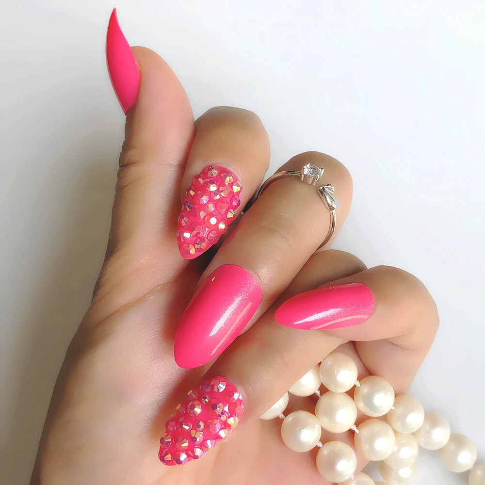 

Rose red custom all water drill Sequin fine high heel pressure fake nail black green artificial fake nail art decoration