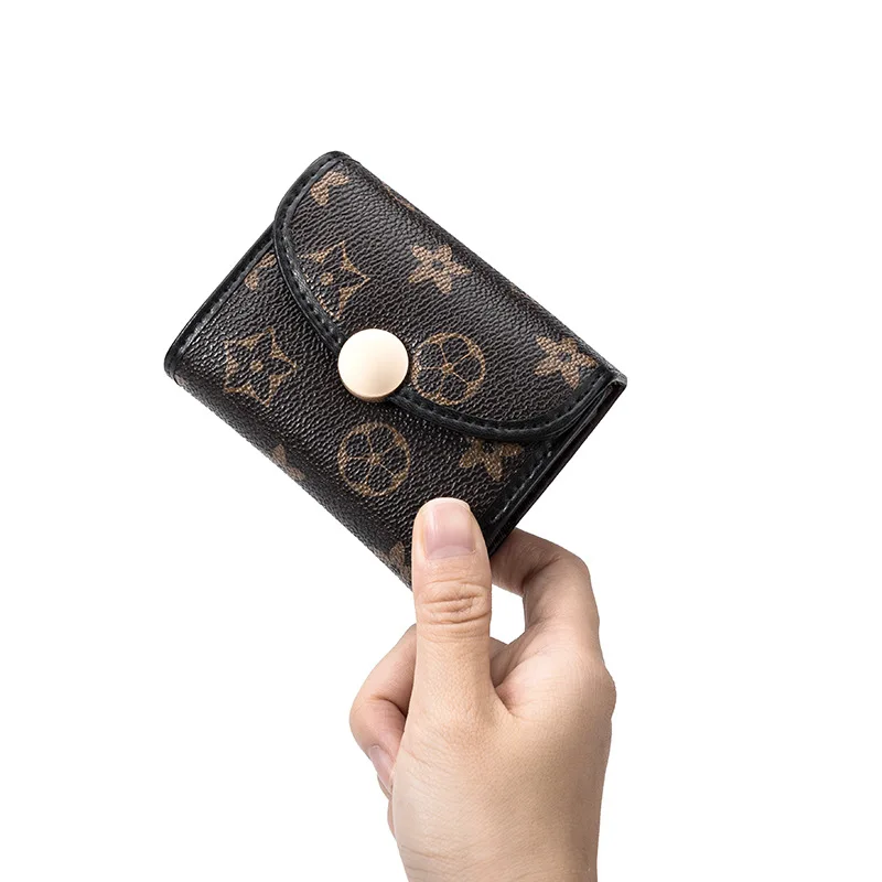 

2019 New Style Versatile Short round Buckle Three Folding Retro Multi Card Bit Purse Fashion Printed GIRL'S Wallet Fashion