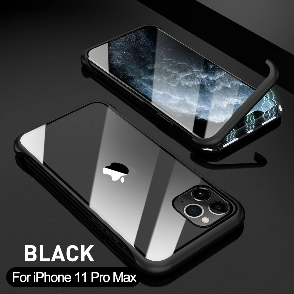 Full Black Для Iphone 11 металлический магнитный чехол без полей для Iphone 11 Pro Max Xr 7 8 Plus роскошный устойчивый к царапинам чехол из закаленного стекла - Цвет: Full Black