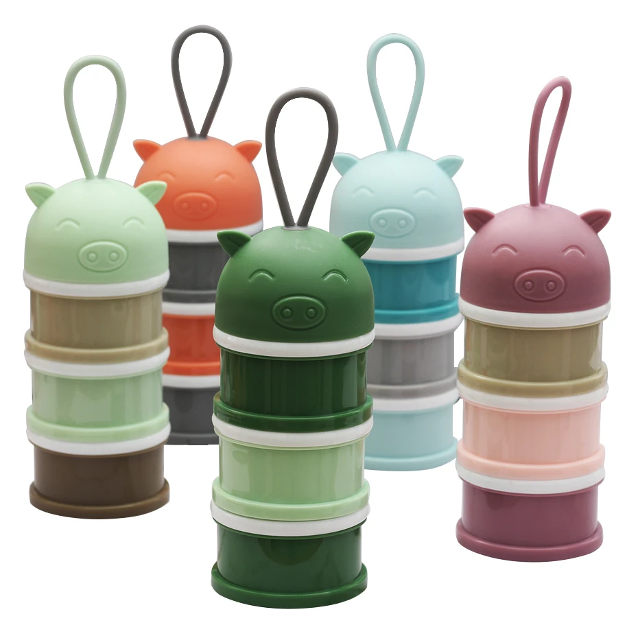 

New 3 Layer Portable Newbon Baby Food Storage Box Bibs Cartoon Pig Essential Milk Powder Box Infant Kids Formula Milk Container