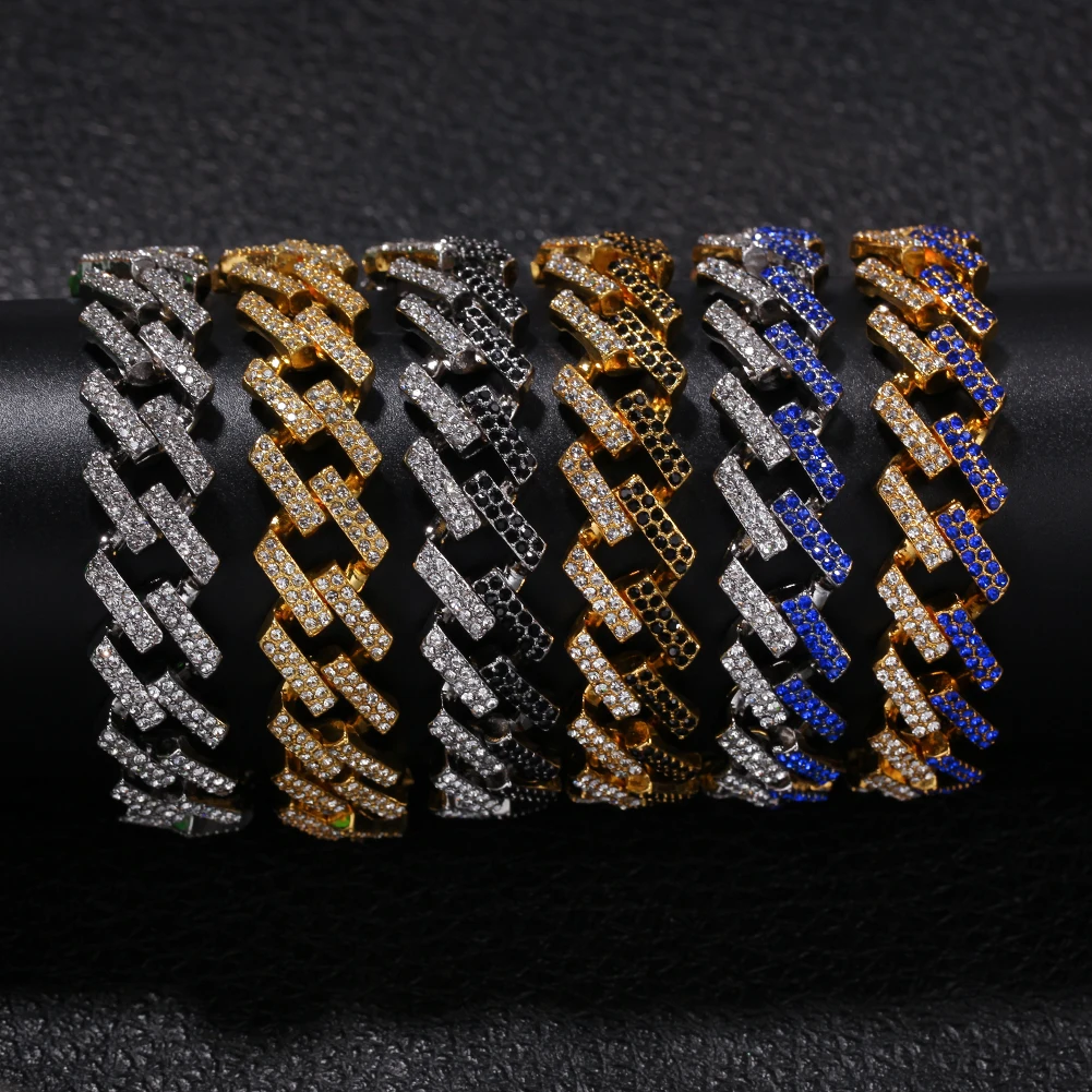 

Double Color Bracelet Iced Out Red Black Blue Rhinestone Gold Silver Color Alloy Mens Women Hip Hop Jewelry S0520