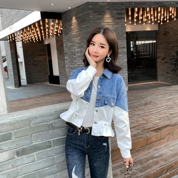 

Make spot new cowboy small coat fresh charge tied with with splicing joker character ladies blouse