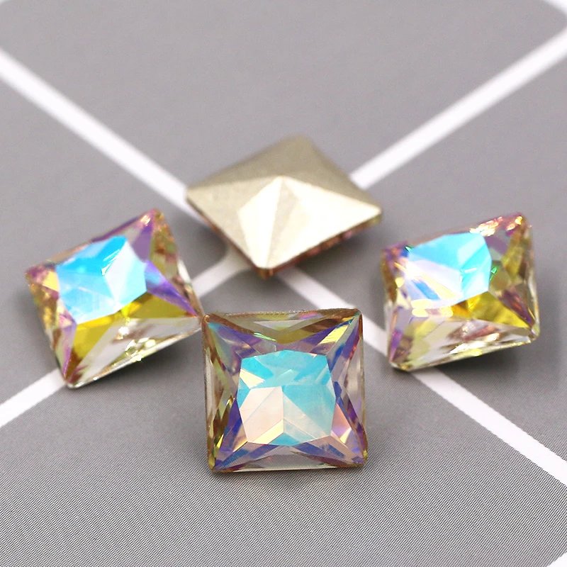Light of heaven New arrival glass pointback rhinestones high quality Square shape crystal loose rhinestones for clothing Accessories - Цвет: Light of heaven