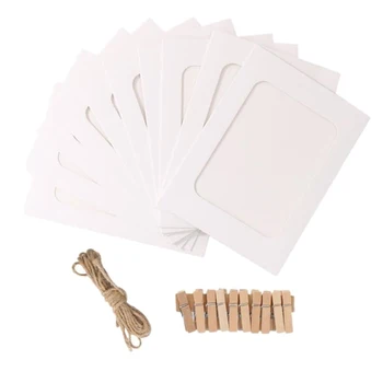 

3 Packages 5Inches Vintage Cowhide Hanging Paper Frame with Twine Clip Combination Photo Wall with Rope and Clips(White)