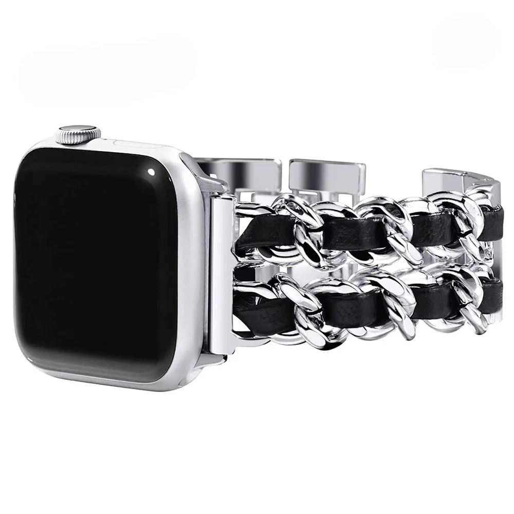 Elegant Leather Chain Metal Watchband