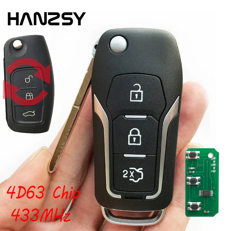 Modified 433MHz Flip Folding Key for Ford Fusion Focus Mondeo Fiesta Galaxy 4D63 Chip Complete 3 Buttons Remote Key HU101 Blade