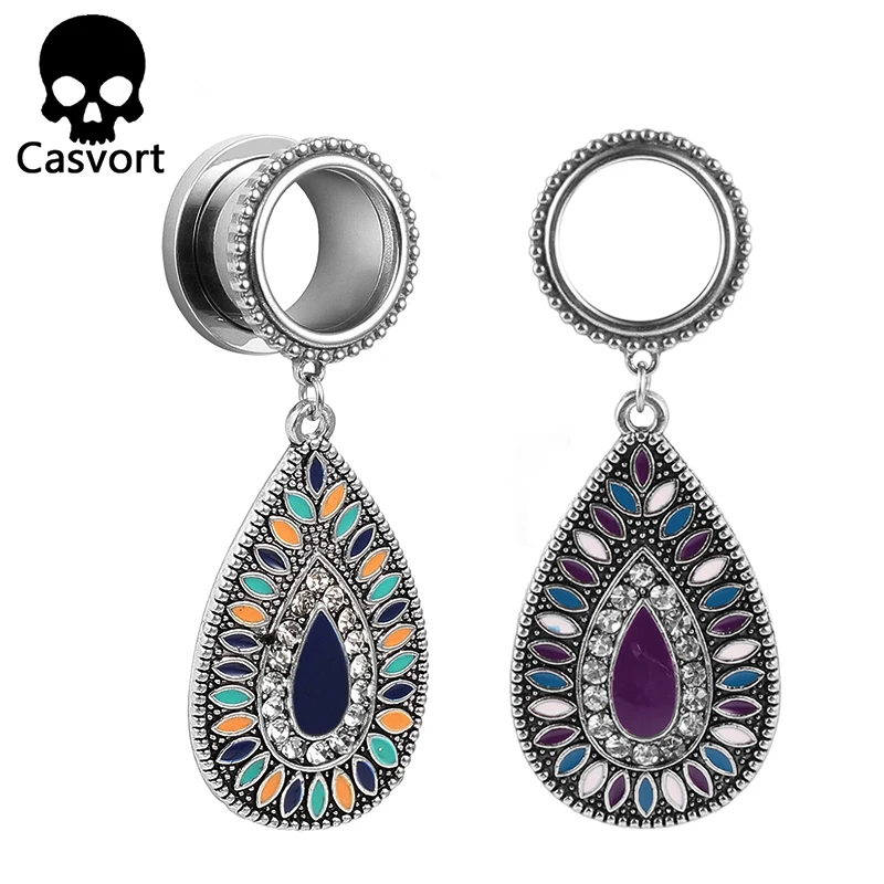 

Casvort new helix teardrop dangle ear plugs piercing body jewelry stainless steel ear gauges tunnels stretchers