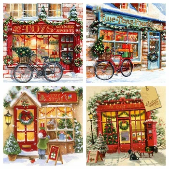 

HUACAN 5D Diamond Painting House Full Square Diamond Embroidery Winter Mosaic Cross Stitch Landscape Christmas Gift Craft Kit