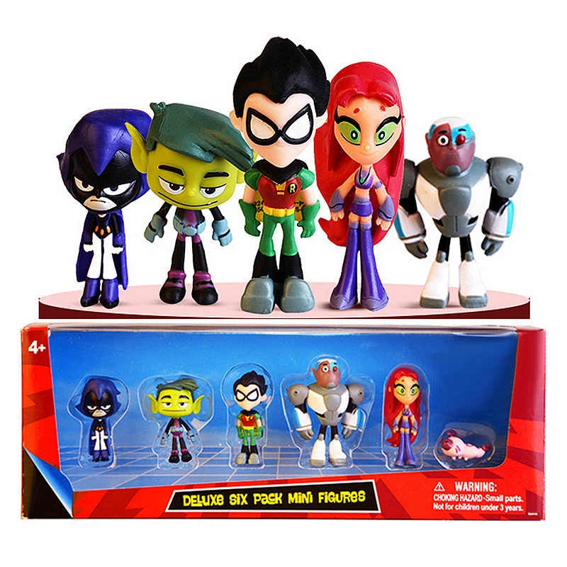 Teen Titans Go 6 Pack figura de acción Robin Beast Boy Raven Cyborg Silkie Raven de navidad juguetes para niños| | - AliExpress