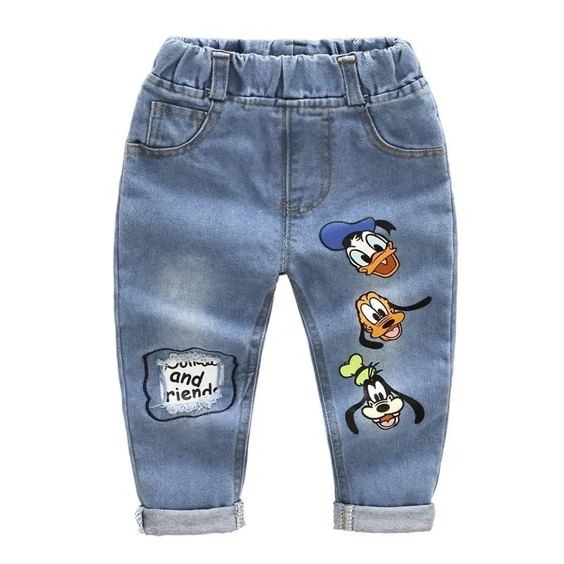  Donald Trousers Baby Boys Pants Girls Jeans Fashion Cartoon Print Hole Denim Pants Toddle Loose Jea