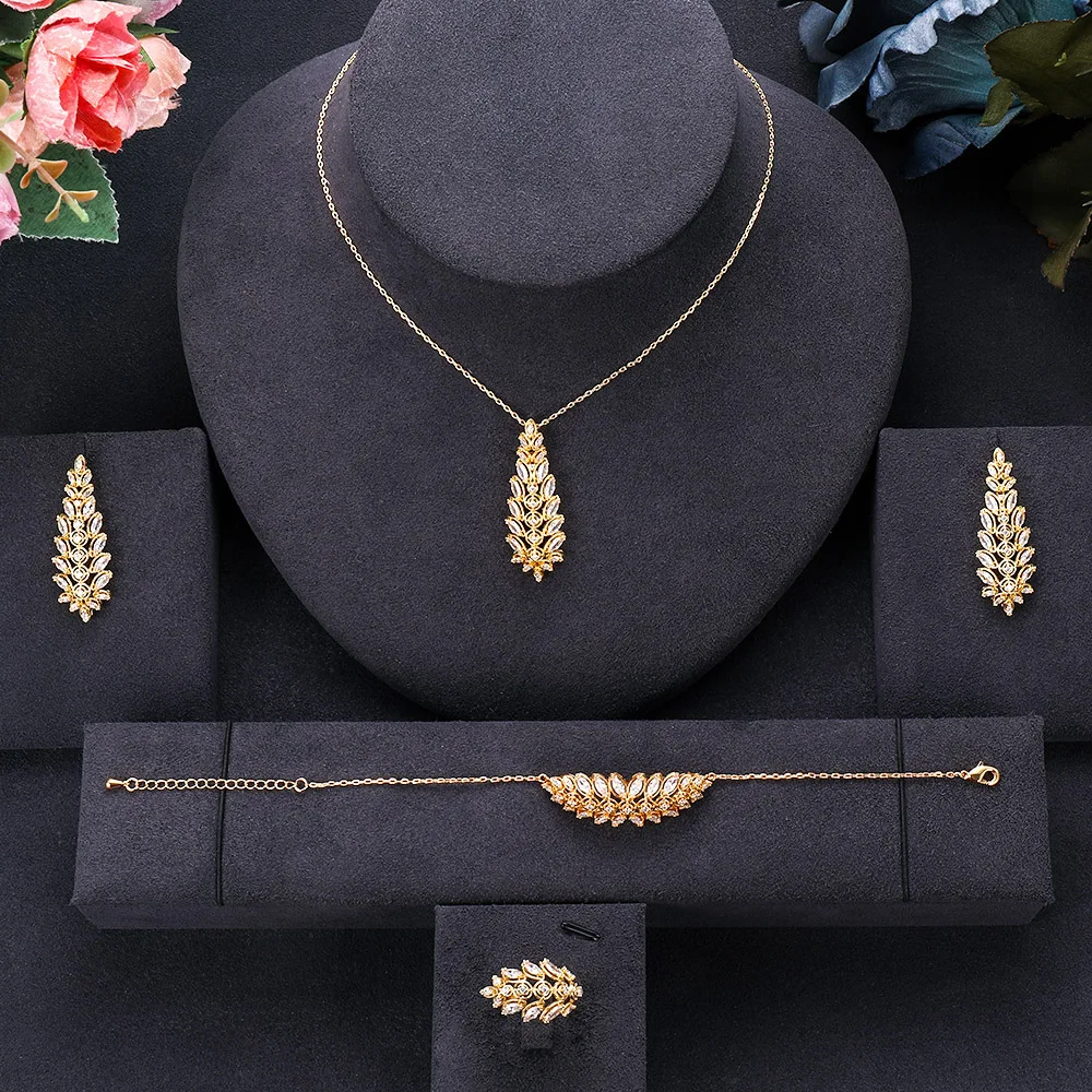 jankelly Nigeria 4pcs Bridal Zirconia Jewelry Sets For Women Party Luxury Dubai CZ Crystal Wedding | Украшения и аксессуары