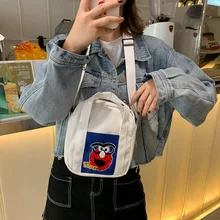 Холщовая Сумка, женская сумка, стиль, модная уличная сумка с кунжутом, женская сумка на плечо с милым рисунком, квадратная сумка на бретельках