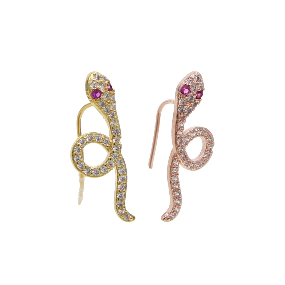 

Colorful cz snake wrap climber long pin earring Gold vermeil cute snake sweep jewelry gold rose gold color