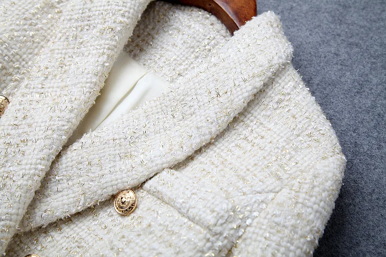 Mozuleva Подиум Блейзер Женский двубортный с металлическими пуговицами длинный рукав зубчатый воротник пиджак шерсть твидовый Блейзер Пальто