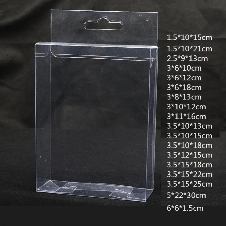 

30pcs pvc box Clear Plastic Packaging Boxes with Hanging Hole Crafts Gift Display Transparent Package Boxes