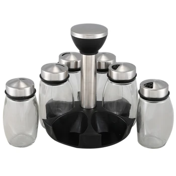 

7Pcs/Set Rotating Stainless Steel Cruet Condiment Spice Jars Set Salt And Pepper Shakers Seasoning Sprays Kitchen Tool