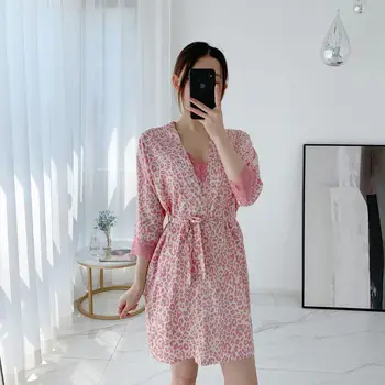 

Fiklyc New Sexy Suspenders Two-Piece Nightgown Female Summer Thin Section Leopard Pattern Chest Pad Lace Suspender