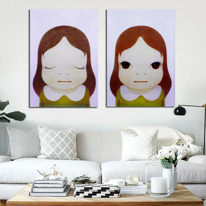 Yoshiomo Nara mignon dessin animé fille toile peinture somnambulisme poupée  dessin japonais mur photos pour fille enfants chambre décoration |  AliExpress