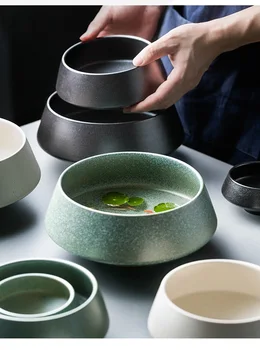 

Salad bowl high foot bowl ceramic bowl dish noodle bowl soup bowl large irregular retro tableware