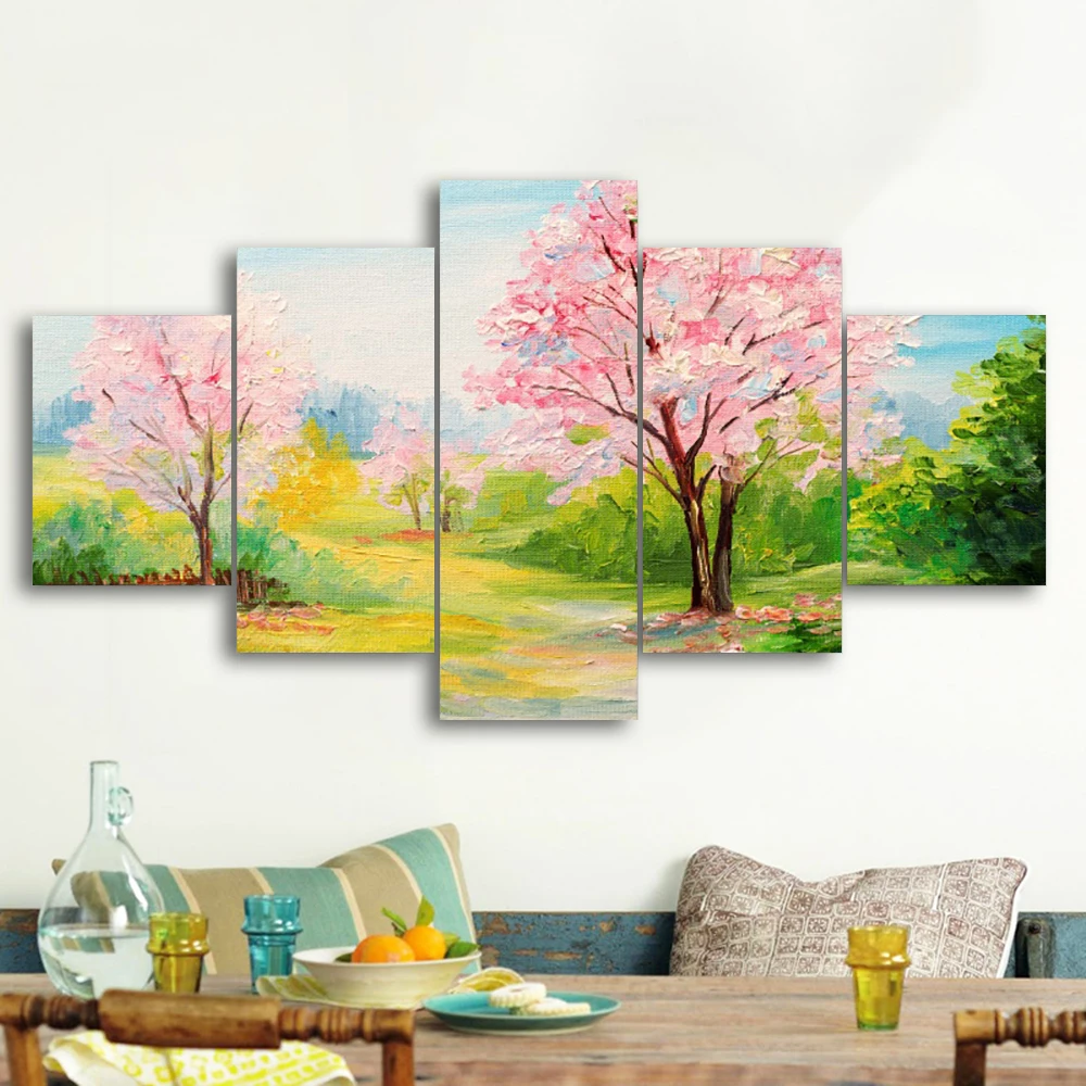 buy Laeacco Flowers Trees Landscape Scenery Art Oil Painting Canvas Cloth Prints For Bed Living Room Wall Home Decoration Picture